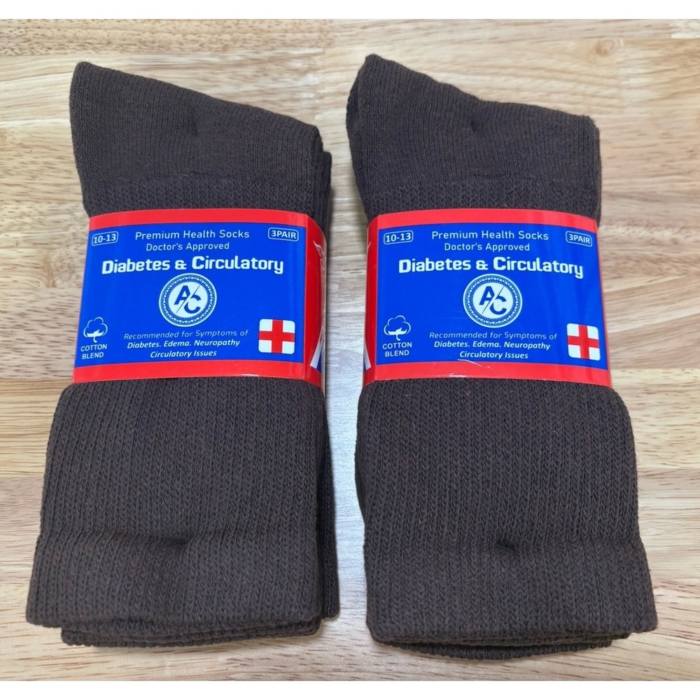 6 Pairs Premium Health Socks Diabetes & Circulatory Socks Sz 10-13 Brown